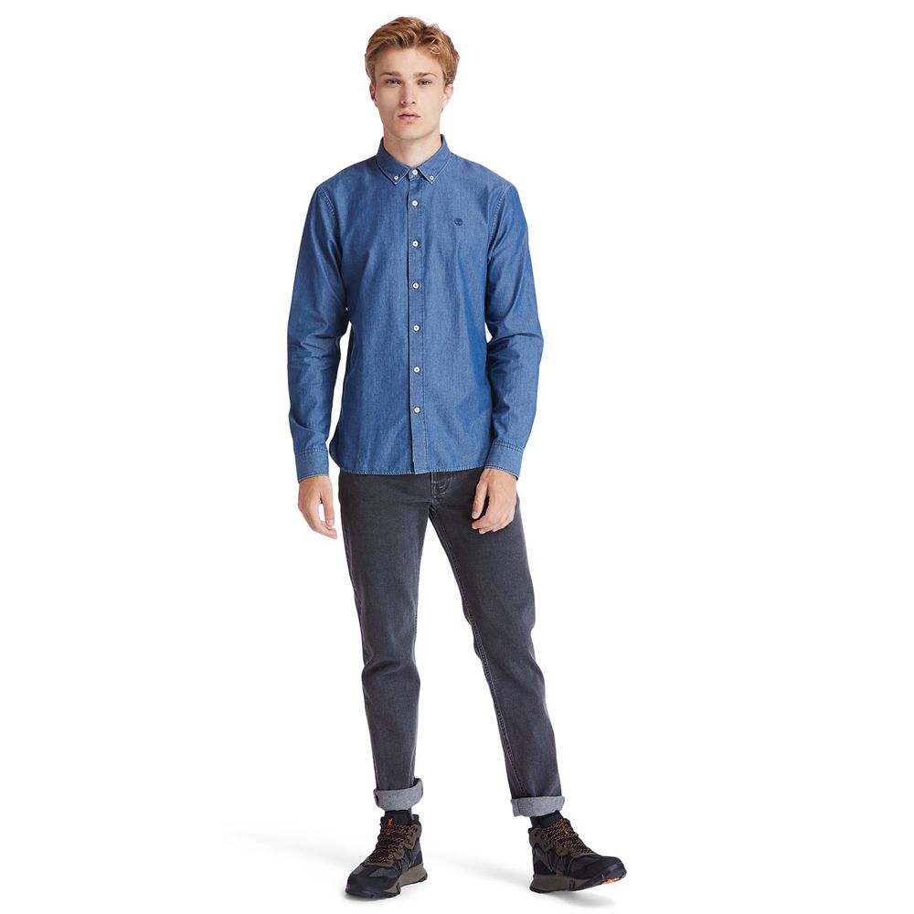 Camasi Timberland Barbati Albastri - Mumford River Slim-Fit Chambray - Romania - JPYUBL932